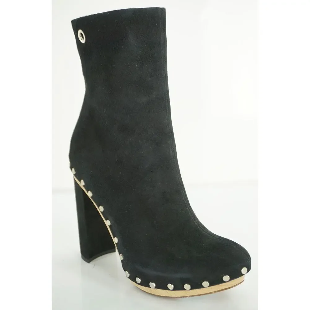 Proenza Schouler Studs Black Suede Platform Ankle Boots Size 35 Heels NIB $1050